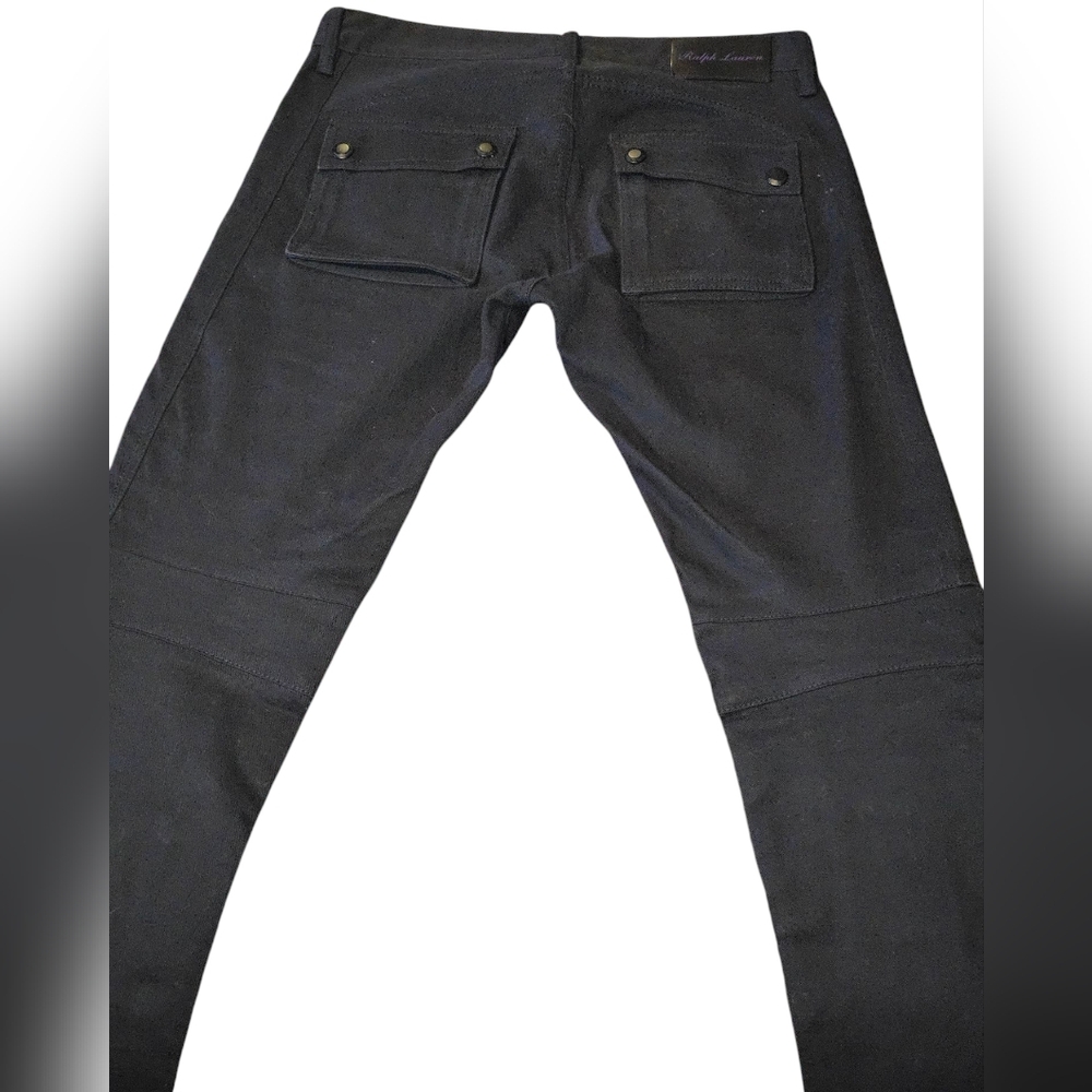 Ralph Lauren Purple Label 32 Black Cargo Biker Moto Zipper Jeans Italy Rare - Picture 7 of 11